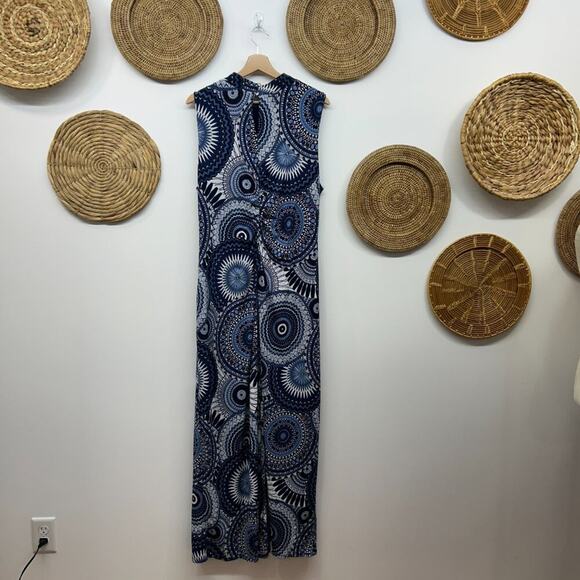 Ashley Steward Blue White Cinched Ruched High Neck Maxi Dress Plus Size 18/20W - Picture 3 of 8